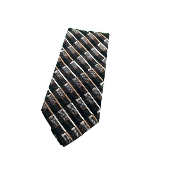 Roberto Villini Courture 100% Silk Necktie Brown and Black - Picture 1 of 4